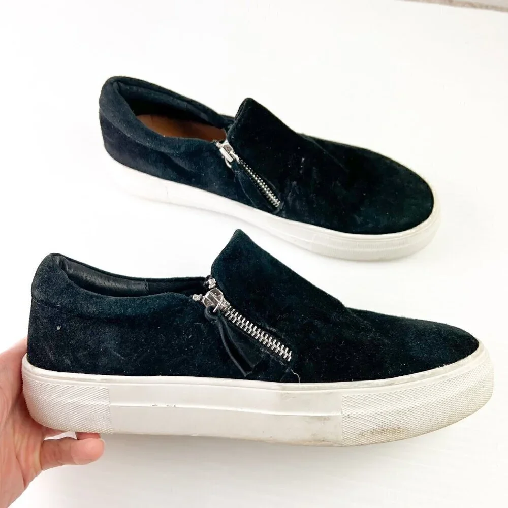Steve Madden Glaammar Side Zip Slip-On Sneaker Size 8M Black Suede casual